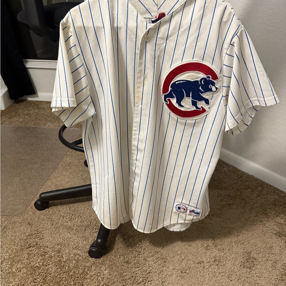 Chicago Cubs White and Blue Pinstripe Jersey